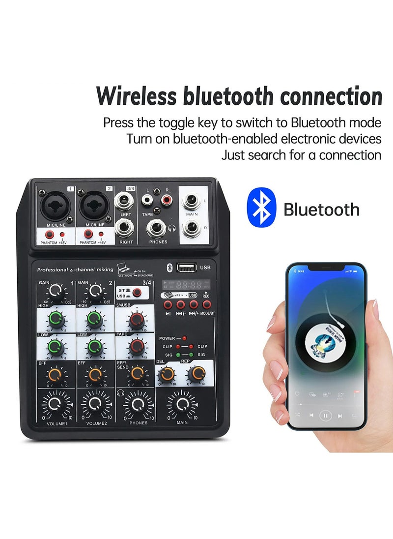 Mi VAZA - 4-Channel Audio Mixer - DJ Mixer - Multifunctional Sound Card with 48V Phantom Power - Portable Sound Mixer Board - Sound Console - Live Streaming Tool - Image 1