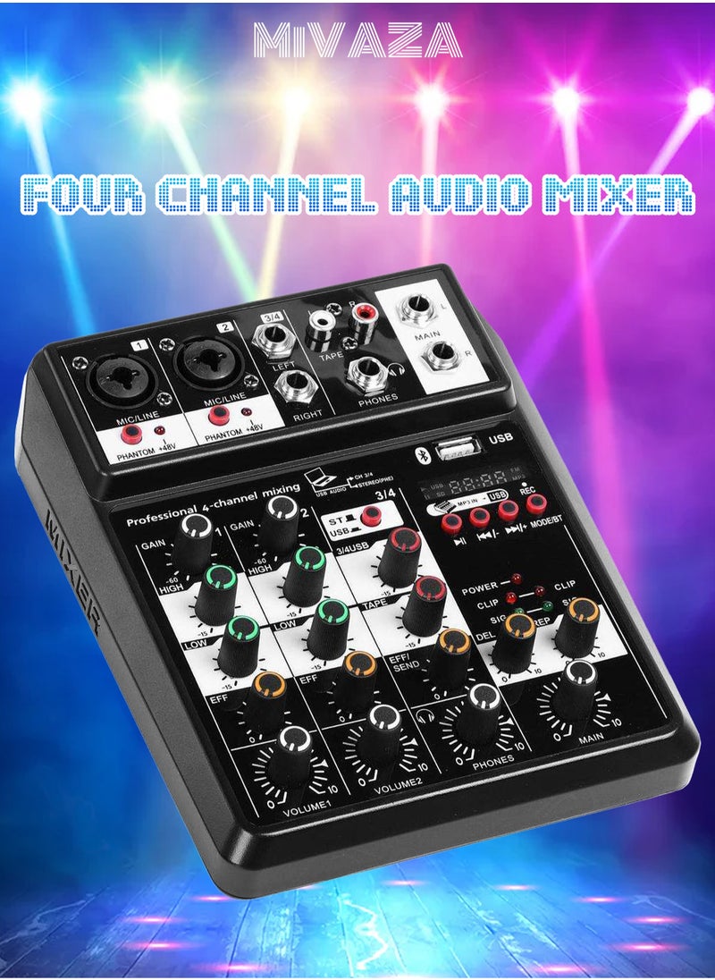 Mi VAZA - 4-Channel Audio Mixer - DJ Mixer - Multifunctional Sound Card with 48V Phantom Power - Portable Sound Mixer Board - Sound Console - Live Streaming Tool - Image 1