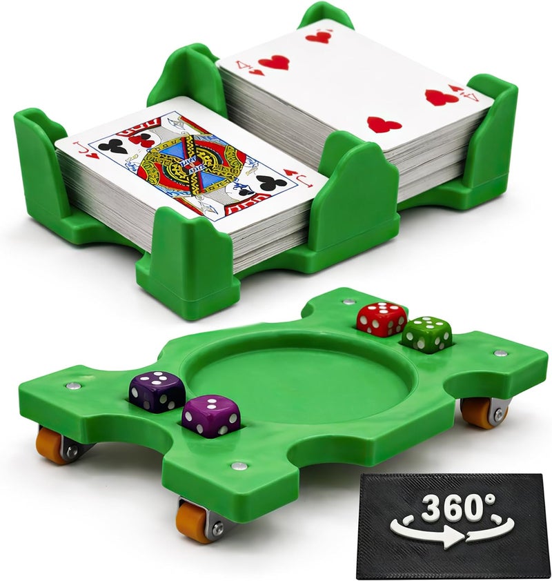 USHIGOO Card Holder Rotating 360°-4 Deck Playing Cards Tray Organizes Multiple Decks for Canasta, Poker and More | Lightweight (4-Deck-Green) - Image 1