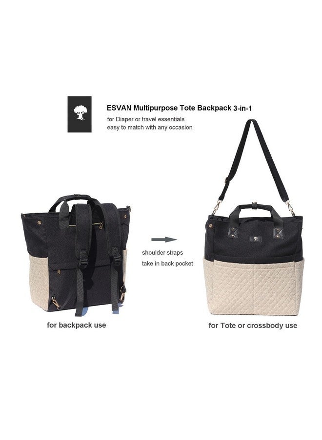 ESVAN ESVAN Diaper Tote Bag Totepack Backpack Crossbody Bag 3 in 1 for Women Laptop Backpack Multifunctional with Insulated Pockets (Linen Beige) - Image 3