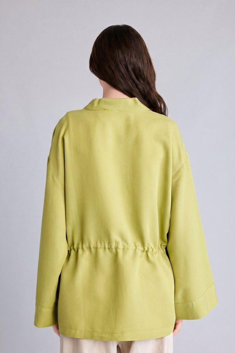 DeFacto Green Woman Relax Fit V-Neck Blended Linen Green Kimono Casual - Image 5