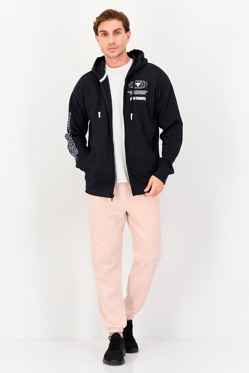 UNDER ARMOUR هودي خارجي بأكمام طويلة فضفاضة للرجال من أندر أرمور × مشروع روك، أسود - Image 2