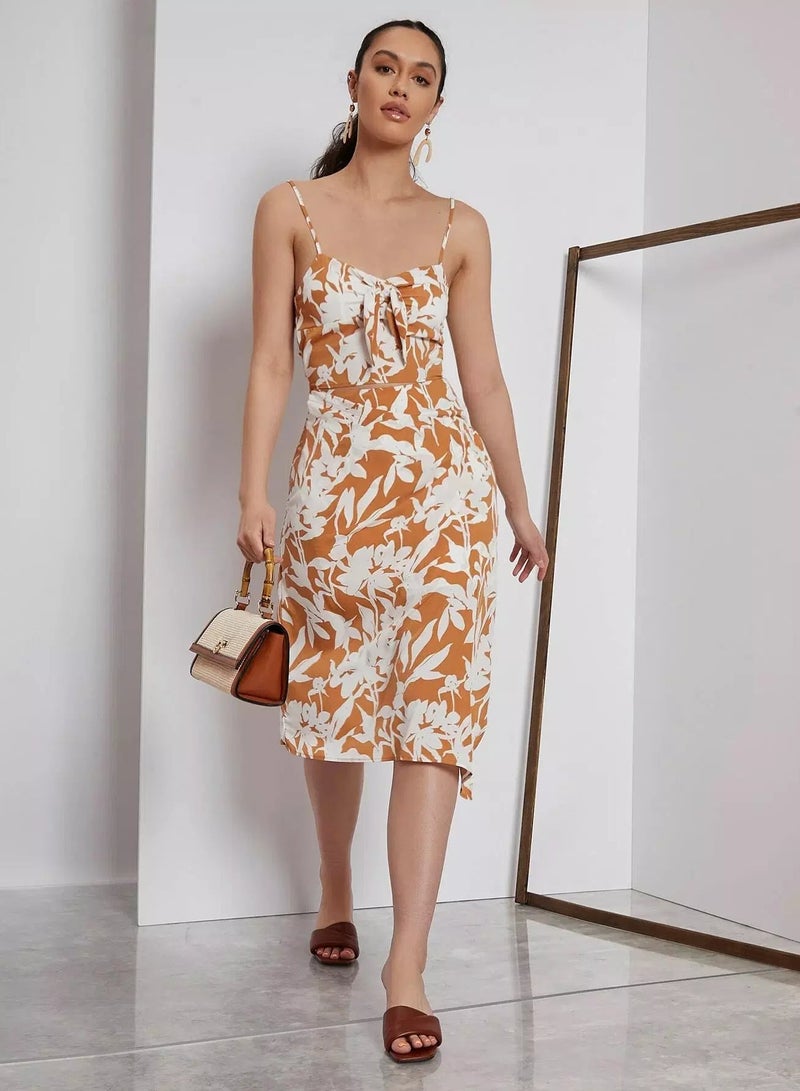 Knot Front Floral Print Cami Top & Wrap Skirt Set - Image 1