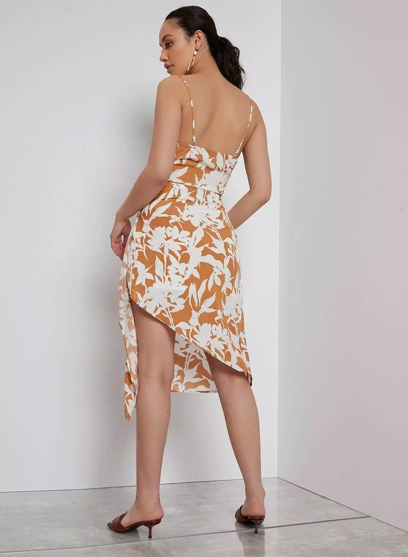 Knot Front Floral Print Cami Top & Wrap Skirt Set - Image 3