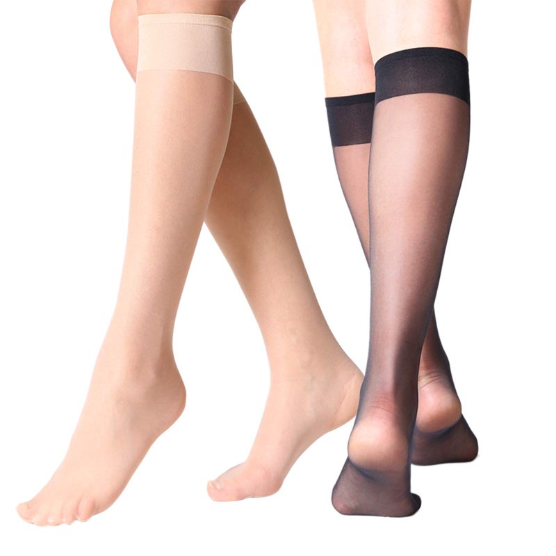 MANZI 12 Pairs Lady's Sheer Knee High Stockings ( 6 Pairs Black,6 Pairs Nude) - Image 1