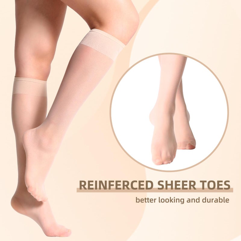 MANZI 12 Pairs Lady's Sheer Knee High Stockings ( 6 Pairs Black,6 Pairs Nude) - Image 4