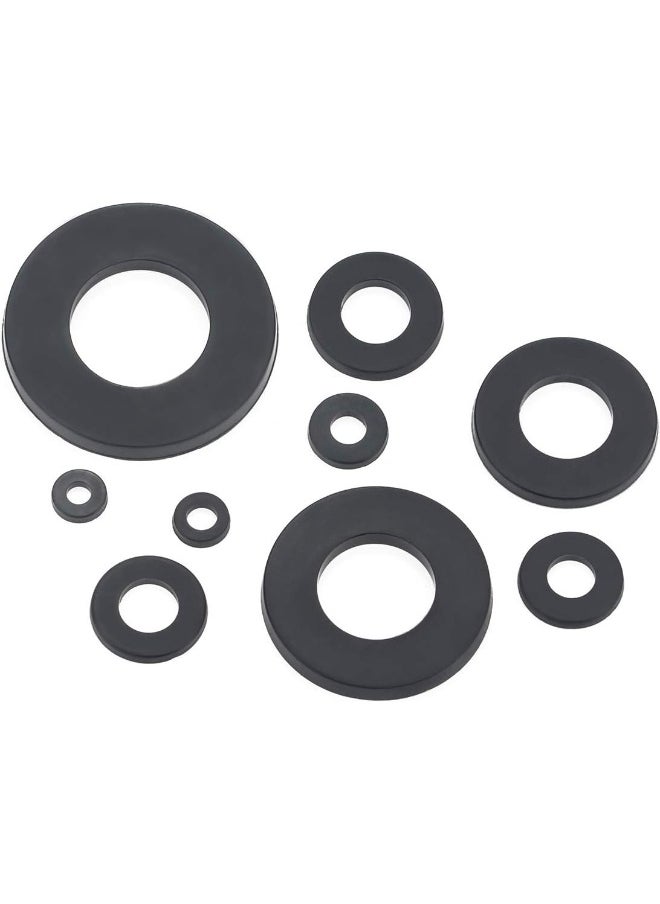 Generic - Nylon Flat Washer Assortment Set 800 Pieces 9 Sizes - M2 M2.5 M3 M4 M5 M6 M8 M10 M12 Black With WhiteNot Rubber Washers - Image 1