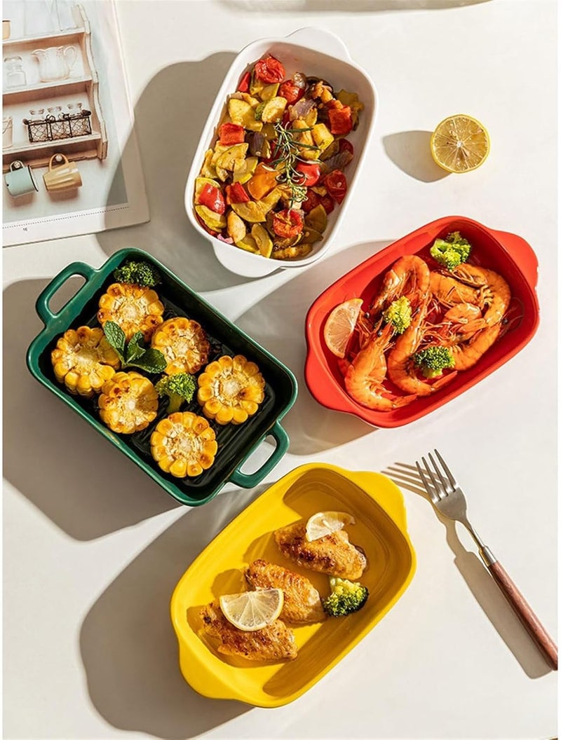 Casserole Dish Baked Rice Baking Dish Ceramic Double Ear Bowl Home Microwave Plate Oven Special Utensils Kitchen(Green) - Image 3