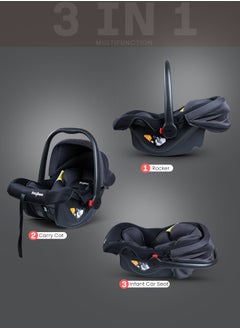 BAYBEE 3 in 1 Multi Purpose Baby Carry Cot n Car Seat with Handle, Canopy, Adjustable Handle, 3 Point Safety Belt Rocker for Infant Baby Carry Cot for New Born Baby 0 to 15 Months Black  - Image 2