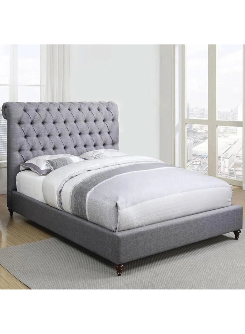 Acent Rolled Top Button Tufted Upholstered Velvet Platform Bed Modern Design Free Installation Double Size 140 x 190 Cm Grey