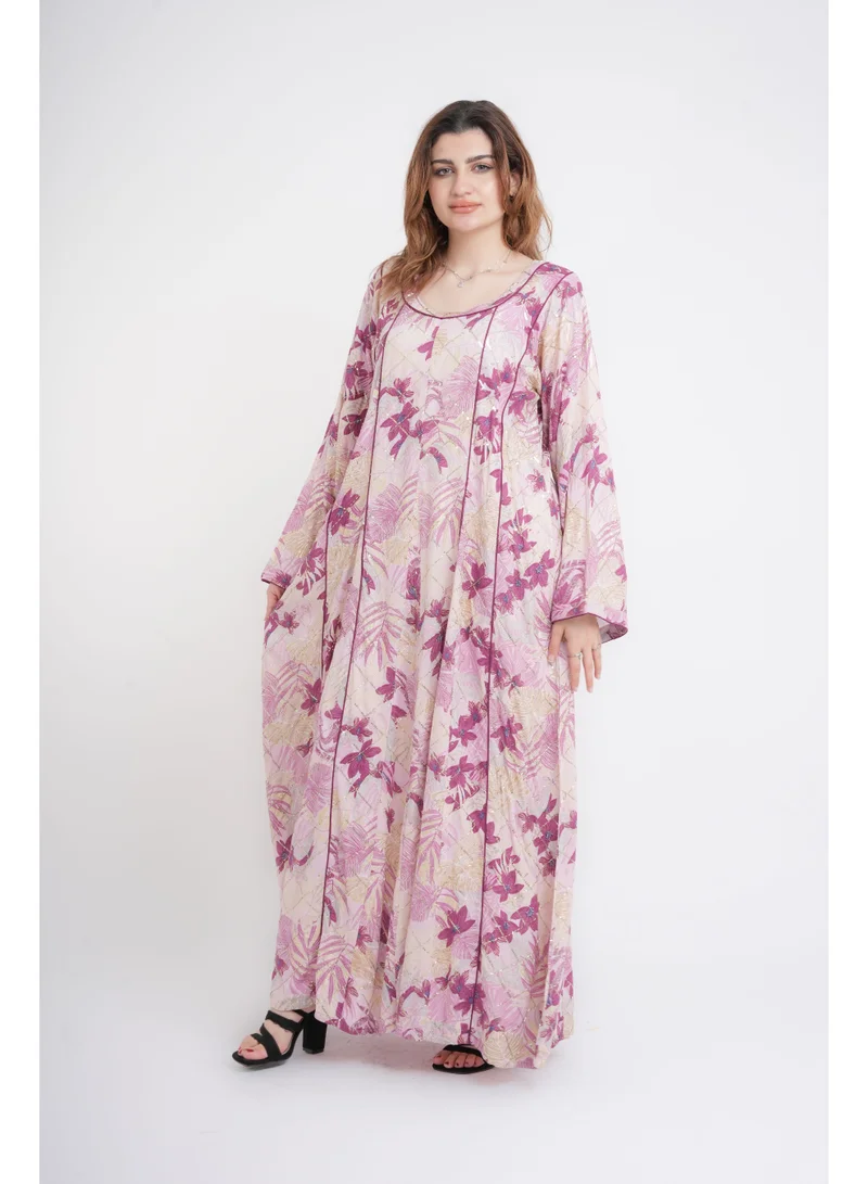 IKKXA Floral Elegance Modern Jalabiya IN105 Purple
