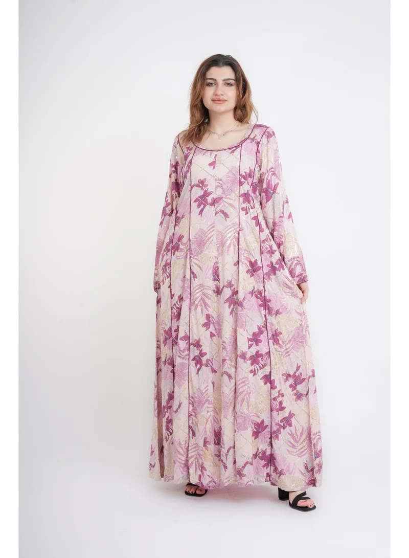 IKKXA Floral Elegance Modern Jalabiya IN105 Purple