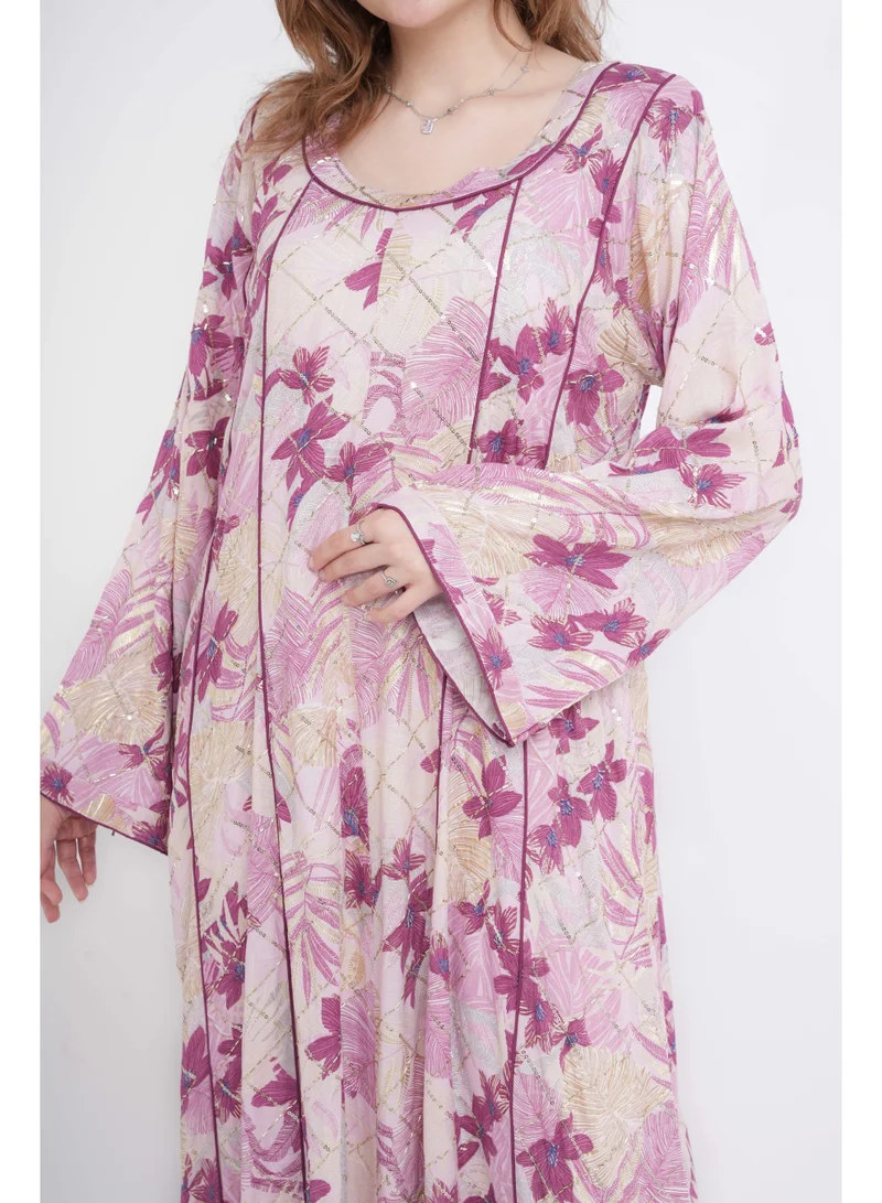IKKXA Floral Elegance Modern Jalabiya IN105 Purple