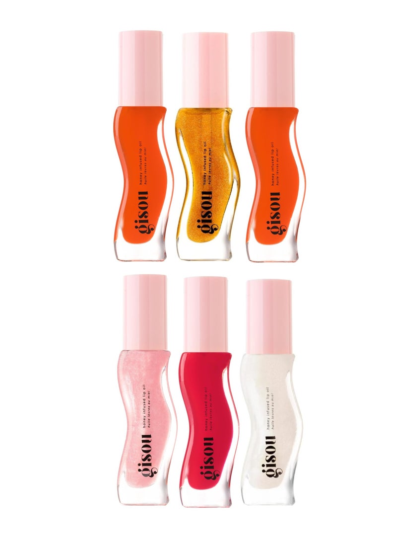جيسو مجموعة زيوت الشفاه جيسو الغنية بالعسل 6 × 8 مل - تشيري أون ذا كيك، هوني جولد شيمر، مانجو باشن بانش، ووترميلون شوجر، ستروبيري سوربيه، وكوكونت فروست | زيوت مرطبة للشفاه ذات لمعان عالٍ - Image 1
