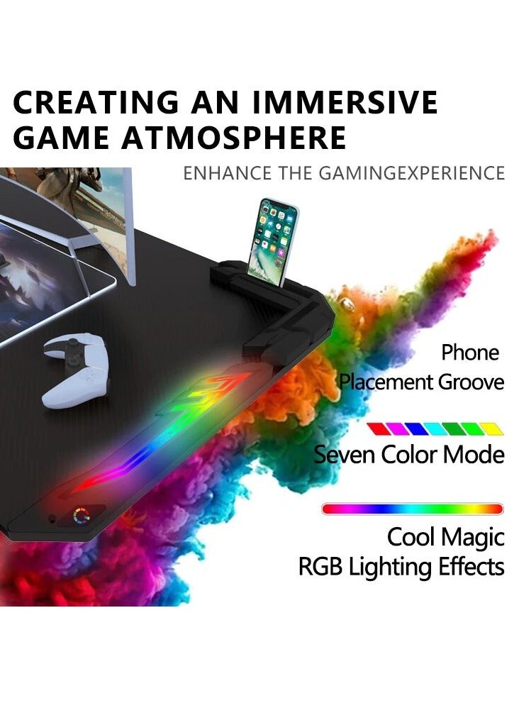 Generic Carbon‑Fiber Gaming Desk | 140 × 60 cm | Cable‑Management Tray & Headset Hook  - Image 3