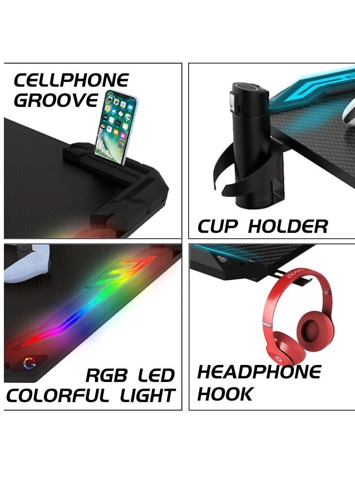 Generic Carbon‑Fiber Gaming Desk | 140 × 60 cm | Cable‑Management Tray & Headset Hook  - Image 4