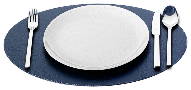 V-CUBE DESIGNS VCUBE Designs Premium Vegan Leather Placemats Set of 4 Waterproof Wipe Clean Heat Resistant Anti Slip Dining Table Place Mats Suitable for Kitchen Table Indoor Outdoor Use Navy Blue - Image 2