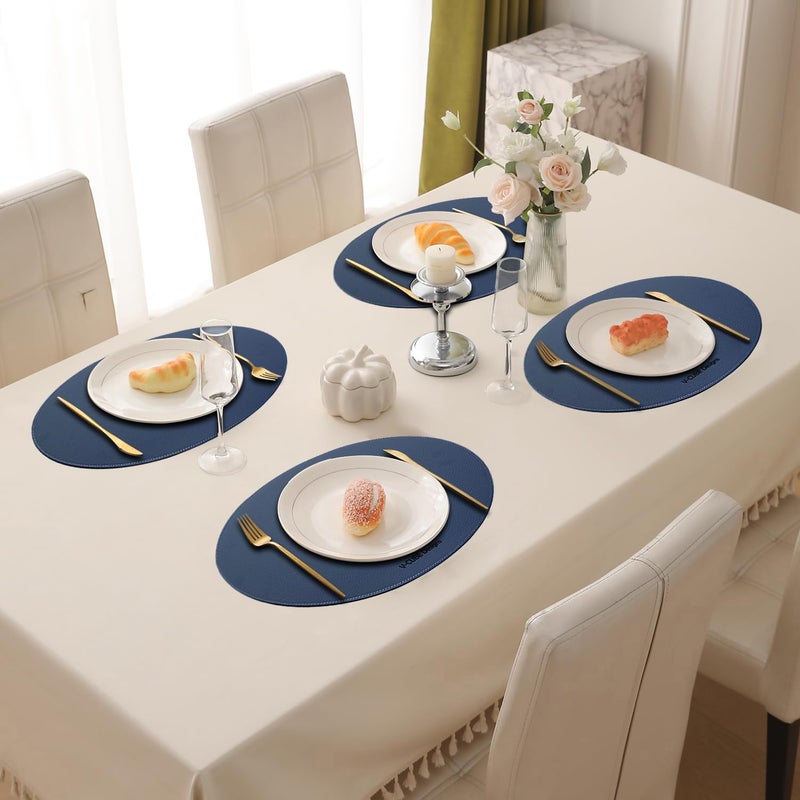 V-CUBE DESIGNS VCUBE Designs Premium Vegan Leather Placemats Set of 4 Waterproof Wipe Clean Heat Resistant Anti Slip Dining Table Place Mats Suitable for Kitchen Table Indoor Outdoor Use Navy Blue - Image 3