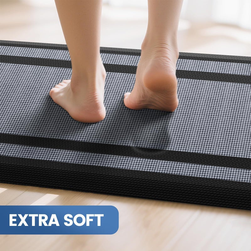 KitchenClouds [2 PCS] Kitchen Rugs Cushioned Anti-Fatigue Kitchen Mats for Floor Waterproof Kitchen Rug Set Non-Slip Comfort Standing Mat for Office, Sink, Laundry 17.3"Ã—29"+17.3"Ã—47",Black - Image 4