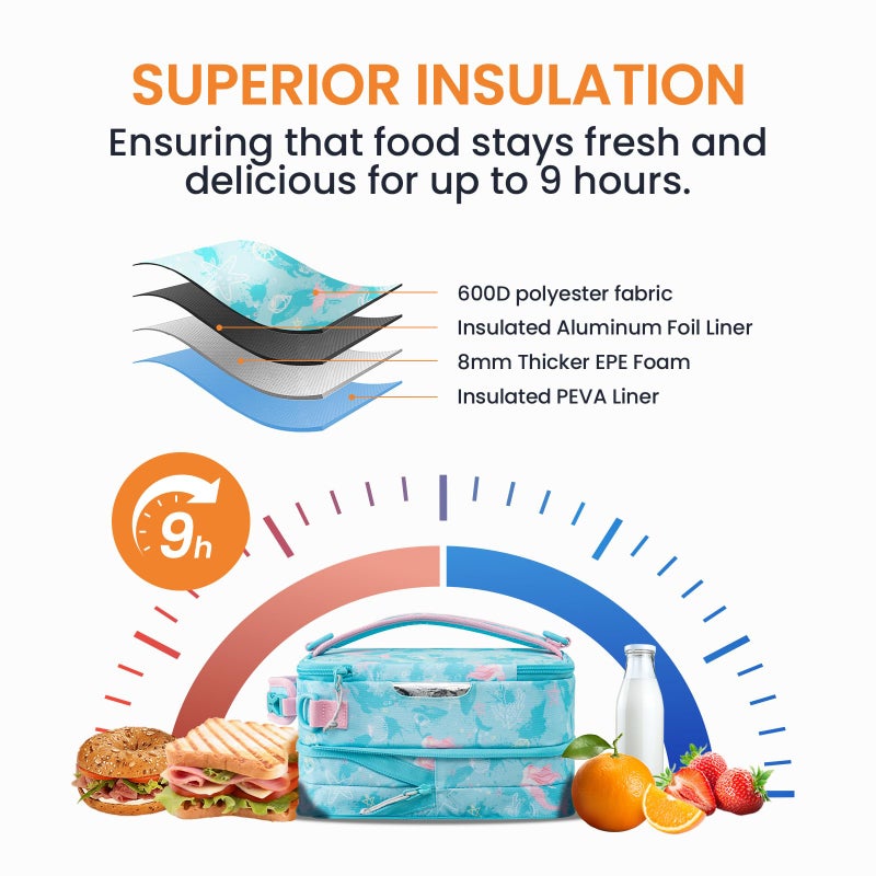 Everfun Expandable Lunch Box for Girls with Container, Insulated Bento Lunch Bag Reusable Water Resistant Lunch Tote Bag for School Mermaid - Image 4