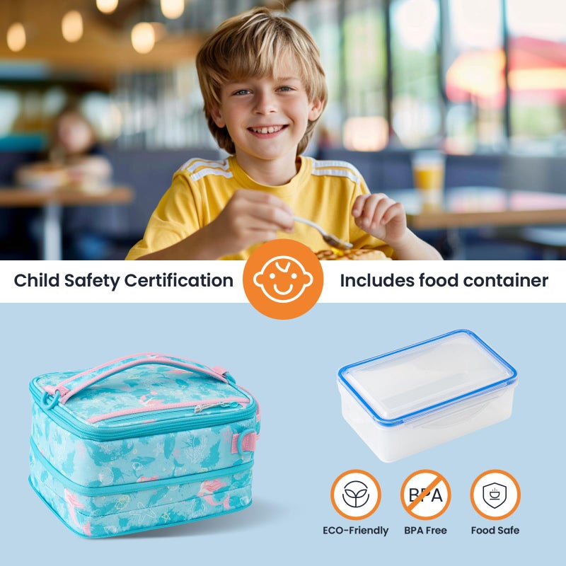 Everfun Expandable Lunch Box for Girls with Container, Insulated Bento Lunch Bag Reusable Water Resistant Lunch Tote Bag for School Mermaid - Image 3