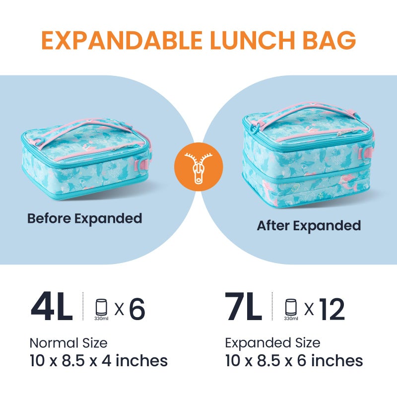 Everfun Expandable Lunch Box for Girls with Container, Insulated Bento Lunch Bag Reusable Water Resistant Lunch Tote Bag for School Mermaid - Image 2