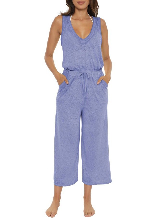 Becca by Rebecca Virtue Women's Standard Date Jumpsuit, Casual, Sleeveless with Pockets, Beach Cover Ups, Cornflower - Image 1