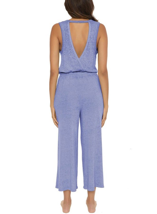Becca by Rebecca Virtue Women's Standard Date Jumpsuit, Casual, Sleeveless with Pockets, Beach Cover Ups, Cornflower - Image 3