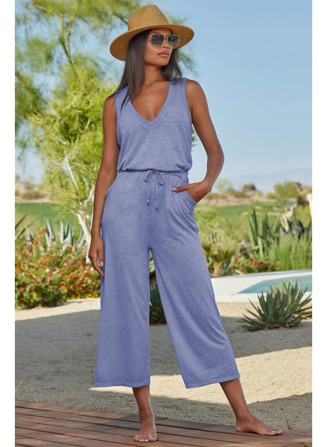 Becca by Rebecca Virtue Women's Standard Date Jumpsuit, Casual, Sleeveless with Pockets, Beach Cover Ups, Cornflower - Image 4