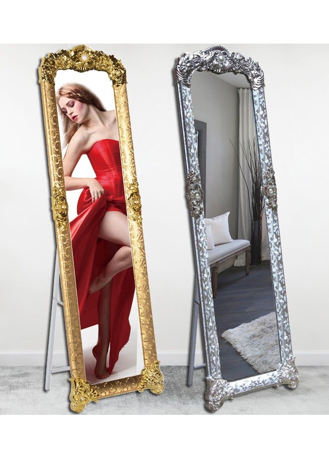 Full Length Mirror Full Body Mirror Floor Standing Vanity Mirror with Vertical Bracket Metal Frame European Dressing Mirror for Bedrooms Living Rooms Clothing Stores (Gold,165 * 45CM )  - Image 5