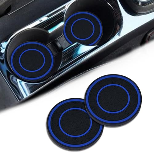 Couslcd 2 Pack Car Coasters for Cup Holder 275 Inch Universal Auto Waterproof Coasters Silicon Insulation Cup MatsNoSlip Anti Dust Insert Coaster for Woman Man Suit for Vehicle Interior 2 Blue - Image 1