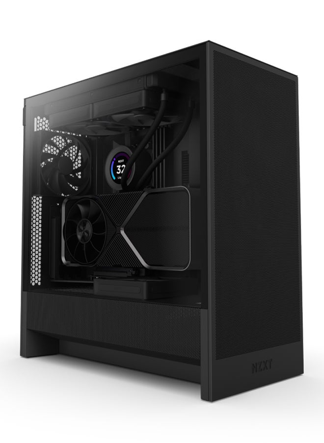 NZXT H5 Flow Compact Mid-Tower ATX Airflow Case, More Air to the GPU, Fits Large Radiators, Optimized for Airflow, Pre-Installed Fans, Easy Cable Management, Tool-less Access, Strong and Sleek, CC-H52FB-01  - Image 1