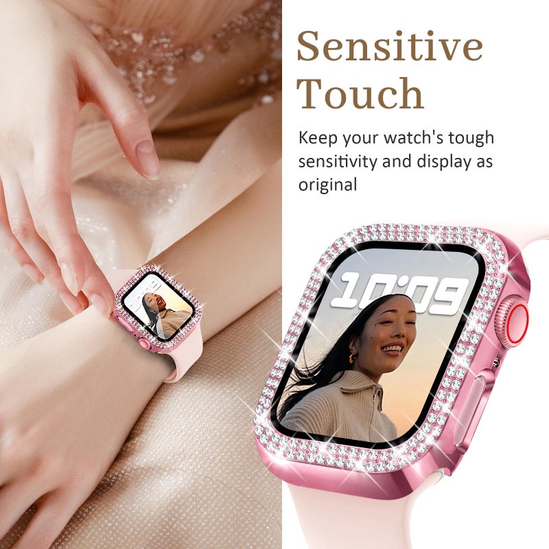 Newlibery Bling Watch Case with HD Screen Protector Women Compatible with Apple Watch 40mm Diamond Protective PC Face Cover Frame Protector for iWatch Series 6/5/4/SE/SE2/SE3 Pink - Image 4