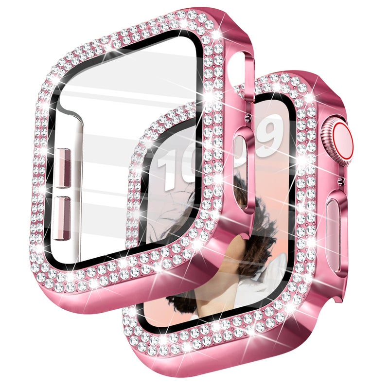 Newlibery Bling Watch Case with HD Screen Protector Women Compatible with Apple Watch 40mm Diamond Protective PC Face Cover Frame Protector for iWatch Series 6/5/4/SE/SE2/SE3 Pink - Image 1