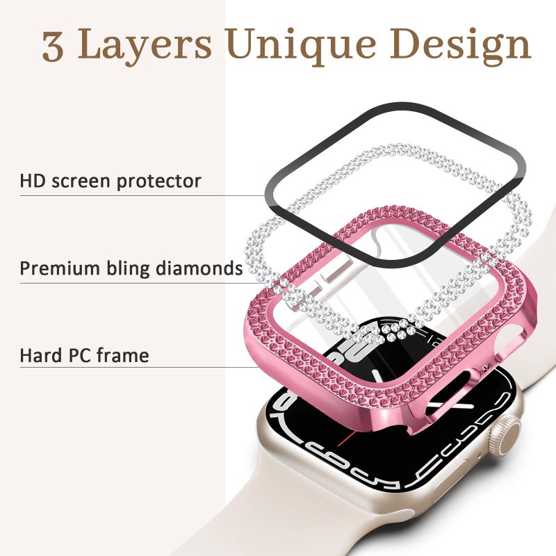 Newlibery Bling Watch Case with HD Screen Protector Women Compatible with Apple Watch 40mm Diamond Protective PC Face Cover Frame Protector for iWatch Series 6/5/4/SE/SE2/SE3 Pink - Image 3