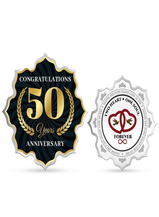 Silviya BIS Hallmarked 50th Anniversary Silver Coin 10 Gram | 999 Pure Silver Coin | Lotus Shape | Gift For Golden Jubilee Anniversary | With Certificate of Authenticity - Image 1