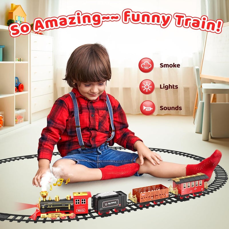 Hot Bee Train Set - Christmas Tree Train Toys for Boys with Smokes, Lights and Sound, Toy Train Set for Under Christmas Tree, Toddler Model Trains for 3 4 5 6 7 8+ Years Old Kids Christmas Toys Gifts - Image 3