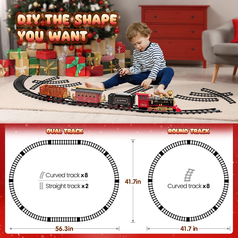 Hot Bee Train Set - Christmas Tree Train Toys for Boys with Smokes, Lights and Sound, Toy Train Set for Under Christmas Tree, Toddler Model Trains for 3 4 5 6 7 8+ Years Old Kids Christmas Toys Gifts - Image 4