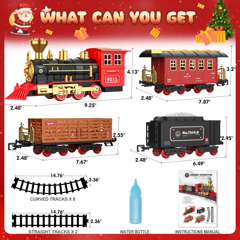 Hot Bee Train Set - Christmas Tree Train Toys for Boys with Smokes, Lights and Sound, Toy Train Set for Under Christmas Tree, Toddler Model Trains for 3 4 5 6 7 8+ Years Old Kids Christmas Toys Gifts - Image 5