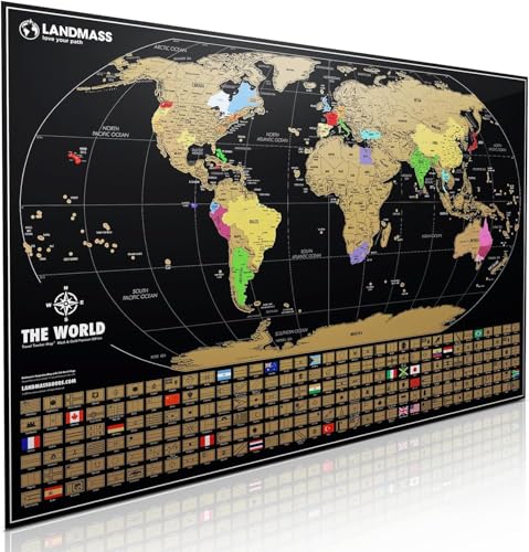 Landmass Scratch Off Map Of The World, Large 36x24 Inches Travel Tracker Map with World Capitals and Flags, Vibrant Colors, Made in USA, Gift Idea for Travelers and Adventurers, Home Decor - Image 1