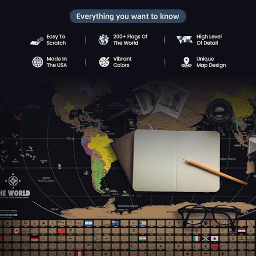 Landmass Scratch Off Map Of The World, Large 36x24 Inches Travel Tracker Map with World Capitals and Flags, Vibrant Colors, Made in USA, Gift Idea for Travelers and Adventurers, Home Decor - Image 3