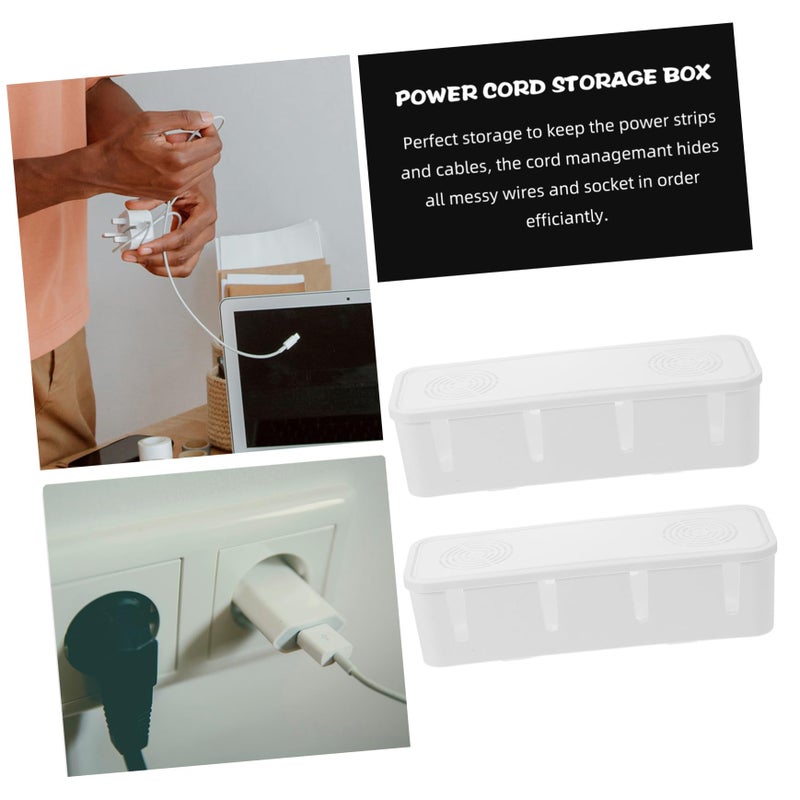 Ventilated White Cable Organizer Box with Lid 2 Pack Cord Storage Case - Image 4