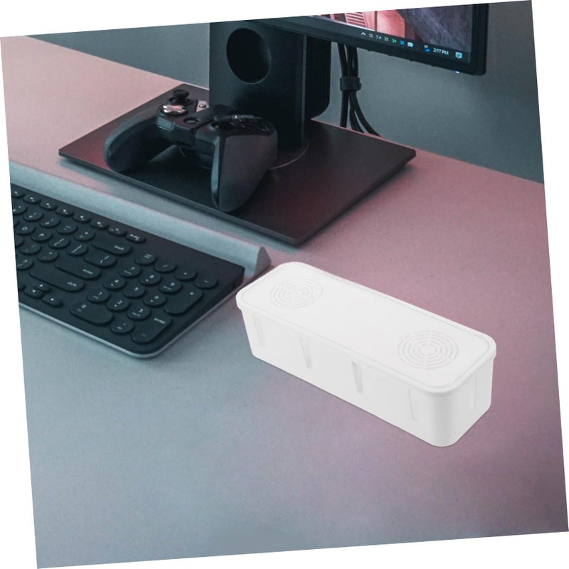 Ventilated White Cable Organizer Box with Lid 2 Pack Cord Storage Case - Image 5