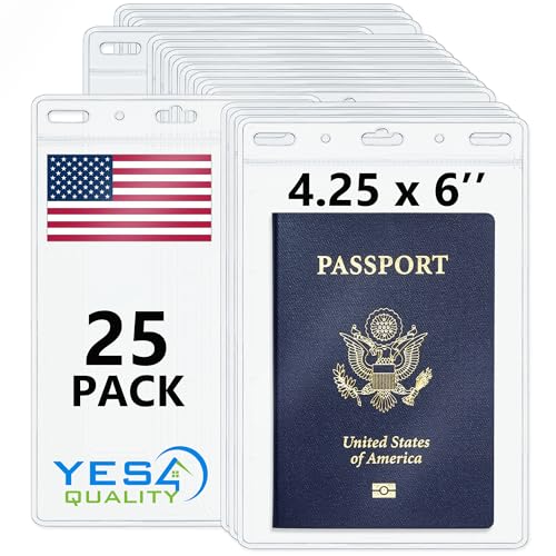 Yes4Quality - Vertical Passport & ID Badge Holder - 4x6 Inch, 25 Pack - Clear Name Badge Holders for Travel, Work & Events - Zipperless Card Protector for Vaccination Cards, Tickets & Credentials - Image 1