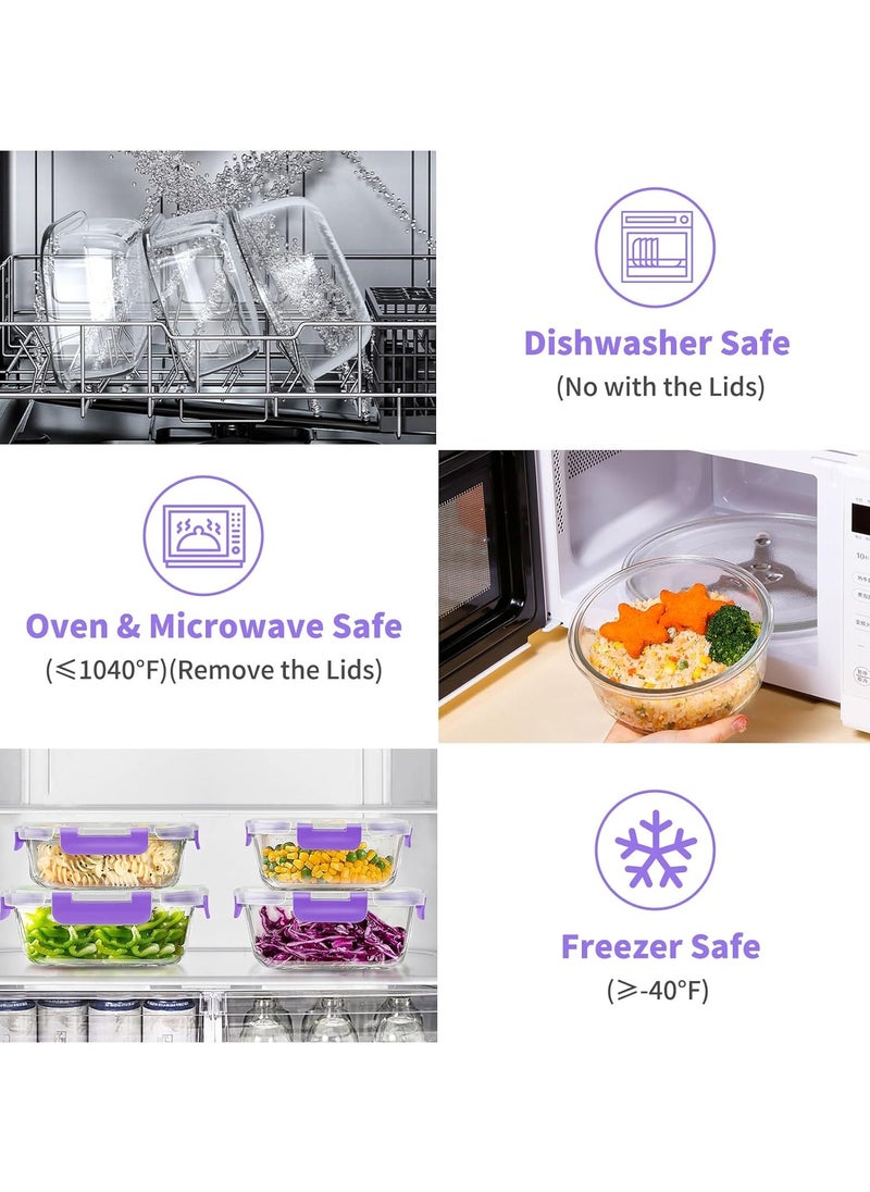 TYCOM Glass Meal Prep Containers 12 Pieces Mixed Glass Food Storage Containers with Lids Glass Lunch Box Portion Control Airtight Glass Bento Box Lunch Containers 12 Pieces Purple.  - Image 4