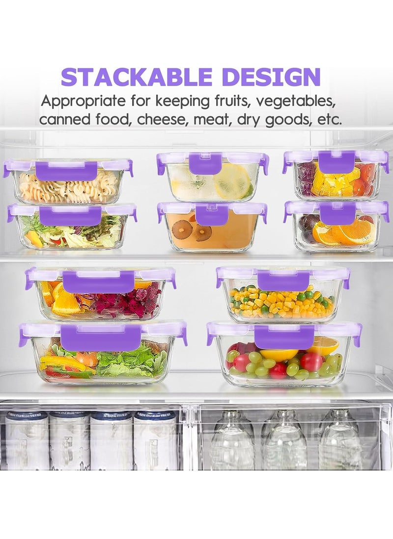 TYCOM Glass Meal Prep Containers 12 Pieces Mixed Glass Food Storage Containers with Lids Glass Lunch Box Portion Control Airtight Glass Bento Box Lunch Containers 12 Pieces Purple.  - Image 5