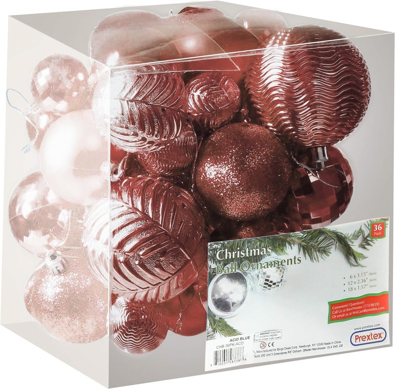 PREXTEX Champagne Christmas Ball Ornaments (36 pcs) - Shatterproof Xmas Tree Decorations with Hanging Loop in 6 Styles and 3 Sizes - Image 2