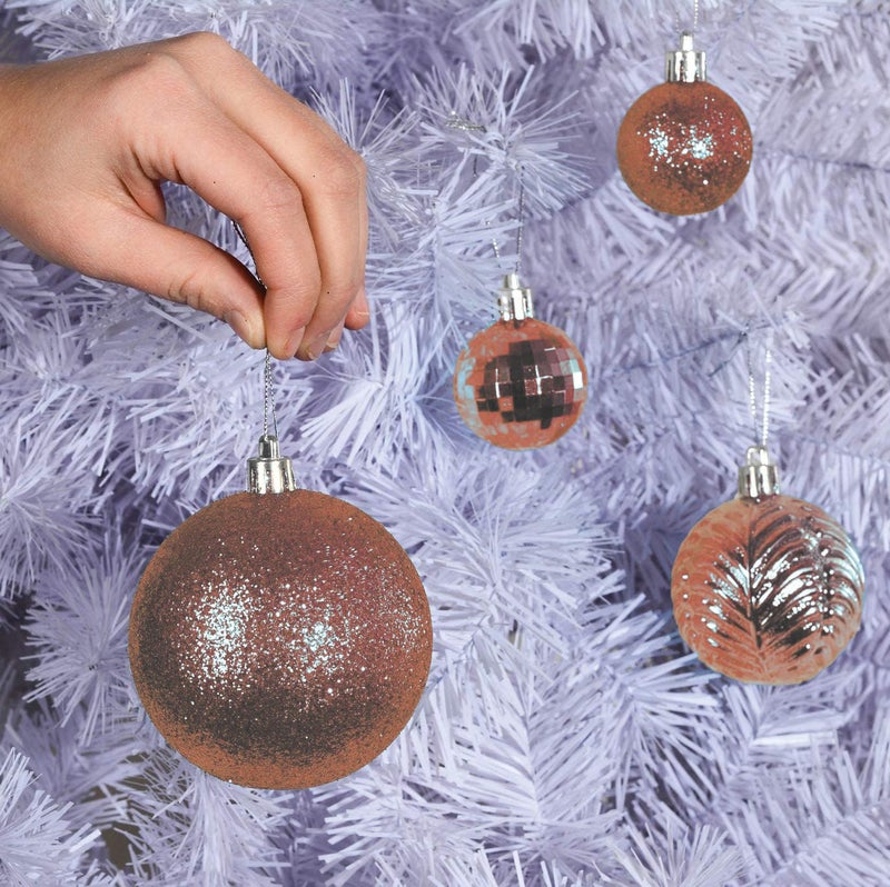 PREXTEX Champagne Christmas Ball Ornaments (36 pcs) - Shatterproof Xmas Tree Decorations with Hanging Loop in 6 Styles and 3 Sizes - Image 3