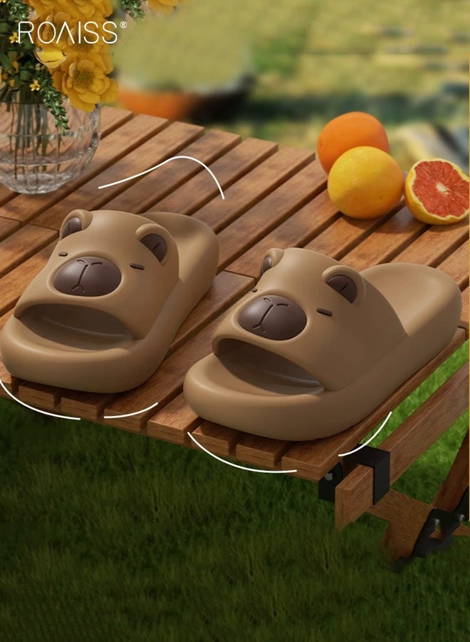 roaiss Kids' Non-Slip Summer Flip-Flops for Boys & Girls, Thick-Soled Soft Bathing & Home Slides, Capybara Cartoon EVA Indoor/Beach Odor-Resistant Slippers, Brown - Image 2