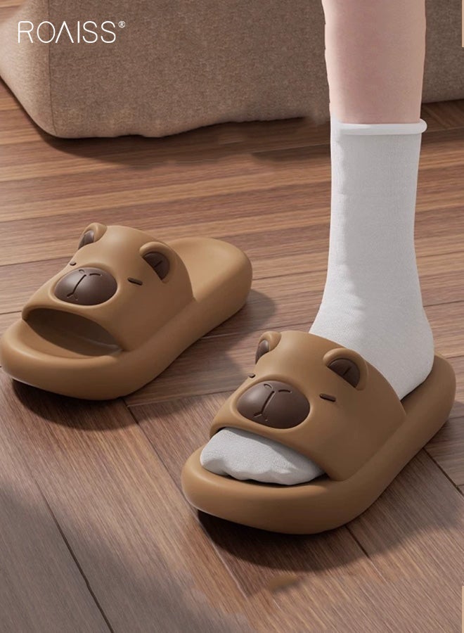roaiss Kids' Non-Slip Summer Flip-Flops for Boys & Girls, Thick-Soled Soft Bathing & Home Slides, Capybara Cartoon EVA Indoor/Beach Odor-Resistant Slippers, Brown - Image 1